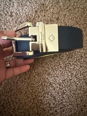 kate spade navy leather belt with gold-tone buckle and heart detail
